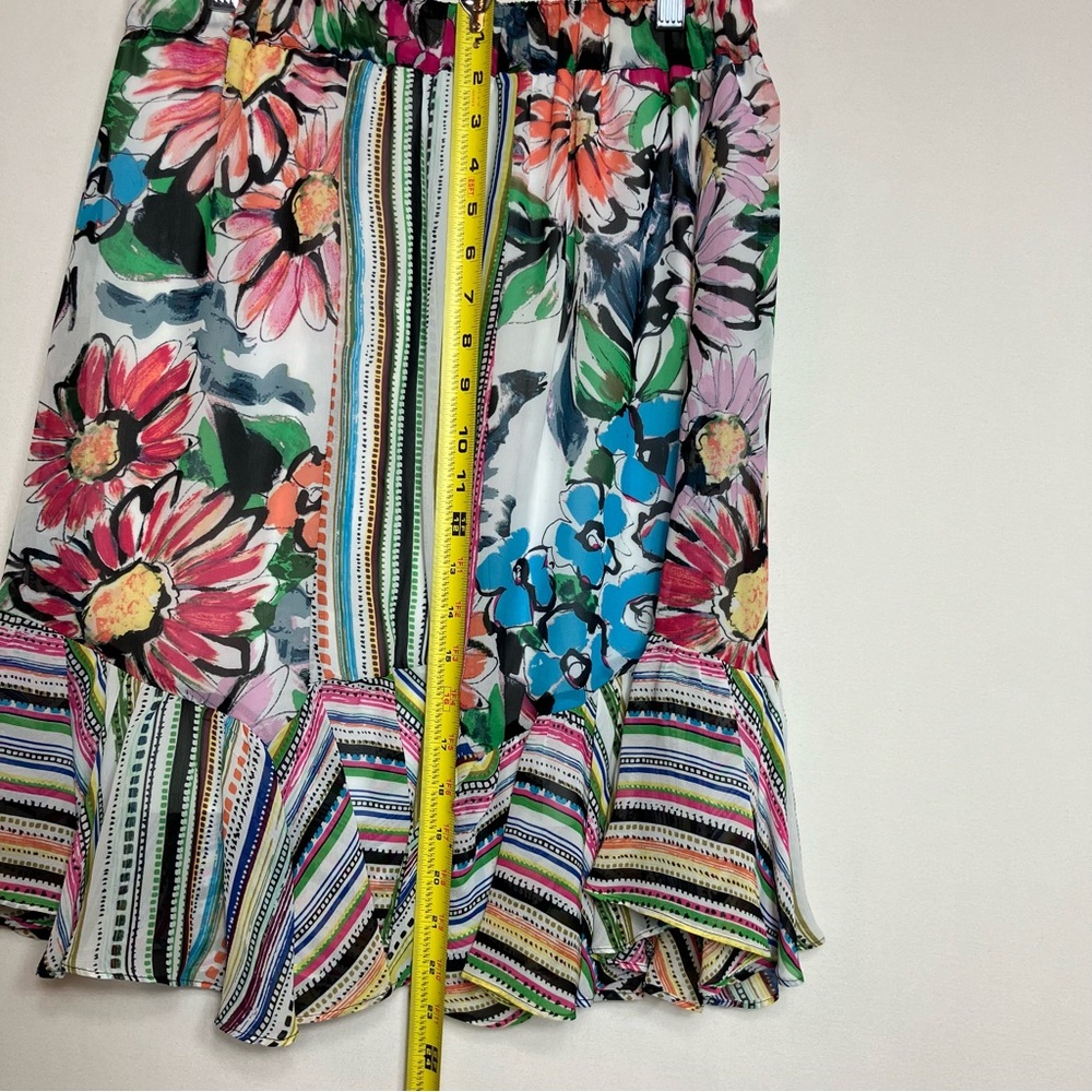 📦💐White Multi Floral & Stripe Ruffle Hem Skirt Sz Small 📦DISCOUNTED SHIPPING - Picture 5 of 10